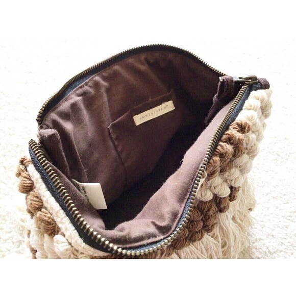 Boho Hippie Festival Fringe Clutch Handbag Hipster Grunge Brown Stitch Western - Picture 5 of 6